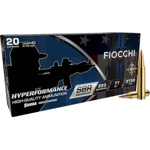 Fiocchi Hyperformance SBR Enhanced 223 Remington Ammo 77 Grain Jacketed Hollow Point Case of 200
