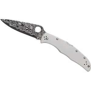 Spyderco Endura 4 Pocket Knife 3.75" Drop Point Damascus Blade Titanium Handle Silver