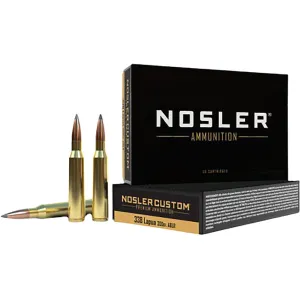 Nosler Custom 338 Lapua Magnum Ammo 250 Grain Nosler AccuBond Bonded Polymer Tip Box of 20