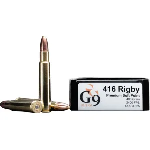 G9 Defense Safari 416 Rigby Ammo 400 Grain Fluted Lead Free Box of 20