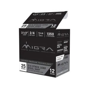 Migra Steel Waterfowl 12 Gauge Ammo 3-1/2" #2 and #4 Steel Shot 1-5/8 oz Box of 25