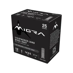 Migra Steel Waterfowl 12 Gauge Ammo 3" #1 and #3 Steel Shot 1-1/4 oz Box of 25
