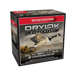 Winchester Drylok Super Steel Magnum Waterfowl 12 Gauge Ammo 3" BB Steel Shot 1-1/4 oz Case of 250 (10 Boxes of 25)