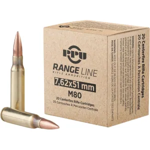 PPU Range 7.62x51mm NATO Ammo 145 Grain Full Metal Jacket Box of 20