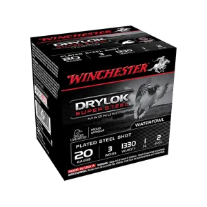 Winchester Drylok Super Steel Magnum Waterfowl 20 Gauge Ammo 3" #2 Steel Shot 1 oz Case of 250 (10 Boxes of 25)