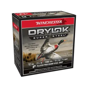 Winchester Drylok Super Steel Magnum Waterfowl 12 Gauge Ammo 2-3/4" #4 Steel Shot 1-1/4 oz Case of 250 (10 Boxes of 25)