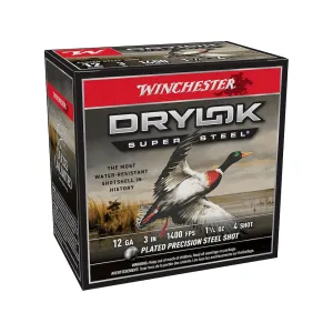 Winchester Drylok Super Steel Magnum Waterfowl 12 Gauge Ammo 3" #4 Steel Shot 1-1/4 oz Case of 250 (10 Boxes of 25)