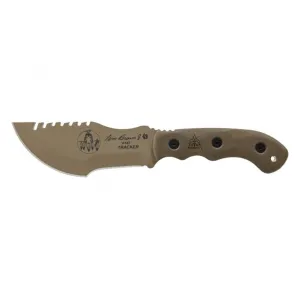TOPS Knives Tom Brown Tracker #2 Fixed Blade Knife 5.5" Drop Point 1095 Coyote Tan Blade Canvas Micarta Handle Green