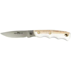 Knives of Alaska Alpha Wolf Fixed Blade Knife 3.75" Drop Point CPM S30V Bead Blasted Blade Bone Handle White