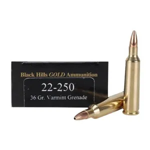 Black Hills Gold 22-250 Remington Ammo 36 Grain Barnes Varmint Grenade Hollow Point Flat Base Lead-Free Box of 20