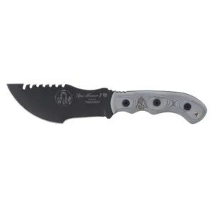 TOPS Knives Tom Brown Tracker Fixed Blade Knife 5" Drop Point 1095 Black Traction Blade Linen Micarta Handle Black