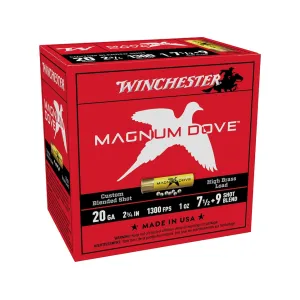 Winchester Magnum Dove High Brass 20 Gauge Ammo 2-3/4" #7-1/2 & #9 Lead Shot 1 oz Case of 250 (10 Boxes of 25)