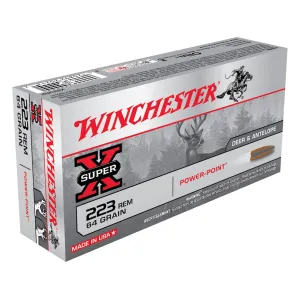Winchester Super X 223 Remington Ammo 64 Grain Winchester Power-Point Jacketed Soft Point Case of 200 (10 Boxes of 20)