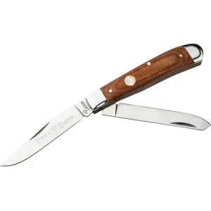 Boker Knives Traditional Series 2.0 Trapper Pocket Knife 3.31" Clip Point, Spey D2 Satin Blade Canvas Micarta Handle Brown