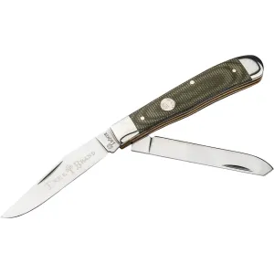 Boker Knives Traditional Series 2.0 Trapper Pocket Knife 3.31" Clip Point, Spey D2 Satin Blade Canvas Micarta Handle Green