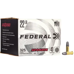 Federal AutoMatch Target 22LR Ammo 40 Grain Round Nose Case of 3250 (10 Boxes of 325)
