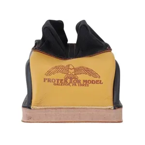 Protektor Deluxe Double Stitched Bunny Ear Rear Shooting Rest Bag with Heavy Doughnut Bottom Leather Black and Yellow Unfilled