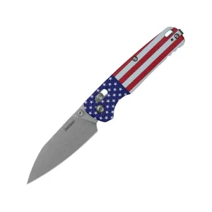 Kershaw Bel Air Pocket Knife 3" Reverse Tanto CPM MagnaCut Stonewashed Blade Aluminum Handle American Flag