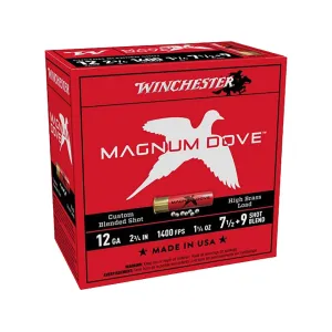 Winchester Magnum Dove High Brass 12 Gauge Ammo 2-3/4" #7-1/2 & #9 Lead Shot 1-1/4 oz Case of 250 (10 Boxes of 25)