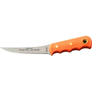 Knives of Alaska Professional Boning Knife Fixed Blade Knife 5" Boning D2 Bead Blasted Blade SureGrip Handle Orange