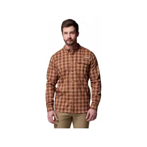 Columbia Men's Sharptail Long Sleeve Shirt Camel Brown Triple Check Large