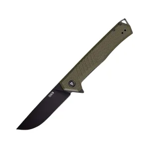 Tekto Knives F1 Alpha Pocket Knife 3.1" Drop Point D2 Black Titanium Blade G-10 Handle Olive Drab