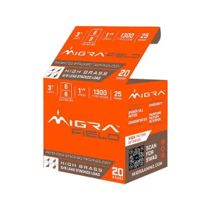 Migra Field High Brass 20 Gauge Ammo 3" #6 and #8 Lead Shot 1-1/4 oz Box of 25