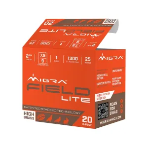 Migra Field Lite 20 Gauge Ammo 2-3/4" #7-1/2 and #9 Lead Shot 1 oz Box of 25