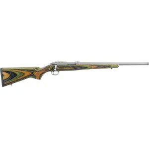 Ruger 77/22 Bolt Action Rifle 22 Hornet 18.5" Stainless Threaded Barrel Stainless Frame Green Laminate Field Stock