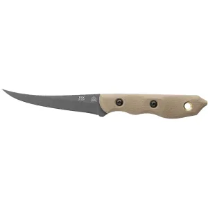 TOPS Knives Tick Fixed Blade Knife 3" Boning 1095 Black Blade G-10 Handle Tan
