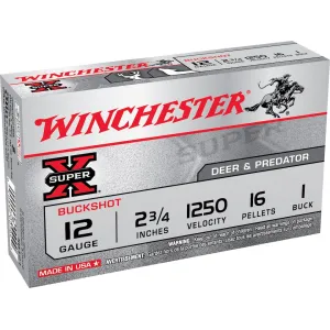 Winchester Super X 12 Gauge Ammo 2-3/4" #1 Buckshot 16 Pellets Case of 250 (50 Boxes of 5)