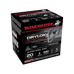 Winchester Drylok Super Steel Magnum Waterfowl 20 Gauge Ammo 3" #3 Steel Shot 1 oz Case of 250 (10 Boxes of 25)
