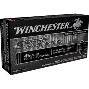 Winchester Super Suppressed 45 ACP Ammo 230 Grain Full Metal Jacket Case of 500 (10 Boxes of 50)