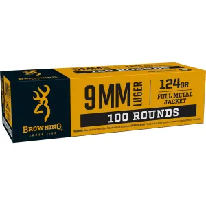 Browning FMJ 9mm Luger Ammo 124 Grain Full Metal Jacket Case of 1000 (10 Boxes of 100)