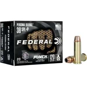 Federal Personal Defense Punch 38 Special +P Ammo 120 Grain Jacketed Hollow Point Case of 200 (10 Boxes of 20)