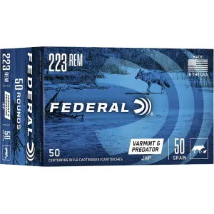 Federal Varmint and Predator 223 Remington Ammo 50 Grain Jacketed Hollow Point Case of 250 (5 Boxes of 50)