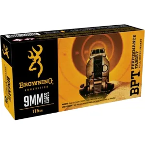 Browning FMJ 9mm Luger Ammo 115 Grain Full Metal Jacket Case of 1000 (20 Boxes of 50)