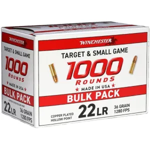 Winchester 22LR Ammo 36 Grain Plated Hollow Point Case of 2000 (2 Boxes of 1000)