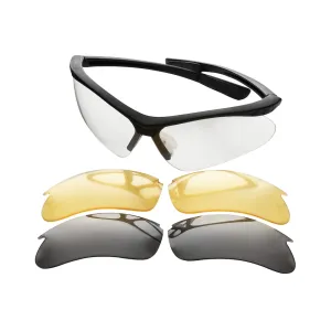 Champion Open Frame Ballistic Shooting Glasses Black Frame Interchangeable Clear, Smoke, Yellow Lenses