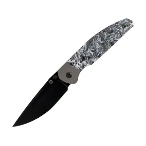 Jack Wolf Knives Tango Pocket Knife 3.02" Drop Point CPM-S90V Black DLC Blade Fat Carbon Handle Dark Matter