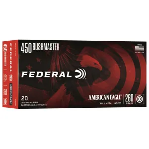 Federal Premium American Eagle 450 Bushmaster Ammo 260 Grain Full Metal Jacket Case of 200 (10 Boxes of 20)