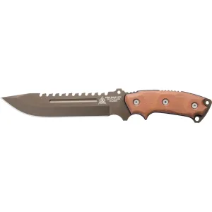 TOPS Knives Steel Eagle Fixed Blade Knife 7.63" Drop Point 1095 Midnight Bronze Blade Canvas Micarta Handle Tan