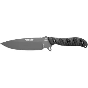 TOPS Knives Silent Hero Fixed Blade Knife 6.38" Drop Point 1095 Sniper Gray Blade Micarta Handle Black
