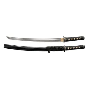 Cold Steel Gold Lion Wakizashi Sword 21" Damascus Steel Blade Ray Skin Handle Black