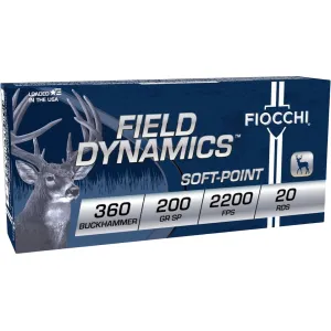 Fiocchi Field Dynamics 360 Buckhammer Ammo 200 Grain Jacketed Soft Point Box of 20