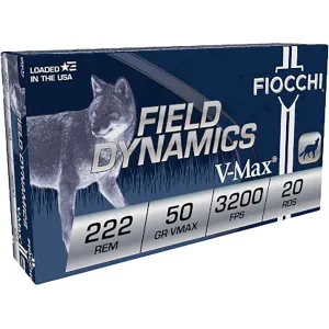 Fiocchi Field Dynamics 222 Remington Ammo 50 Grain Hornady V-Max Polymer Tip Case of 200 (10 Boxes of 20)