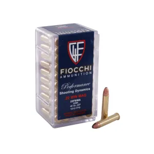 Fiocchi 22 Winchester Magnum Rimfire (WMR) Ammo 40 Grain Jacketed Soft Point Box of 500 (10 Boxes of 50)