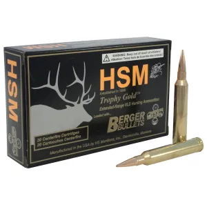 HSM Trophy Gold 7mm STW Ammo 168 Grain Berger Hunting VLD (Very Low Drag) Jacketed Hollow Point Box of 20
