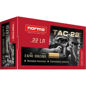 Norma TAC-22 22LR Ammo 40 Grain Round Nose Box of 50