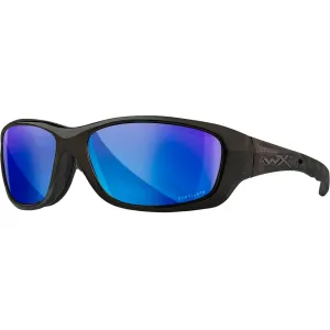 Wiley X Gravity Polarized Shooting Glasses Black Crystal Frame Blue Mirror Lens
